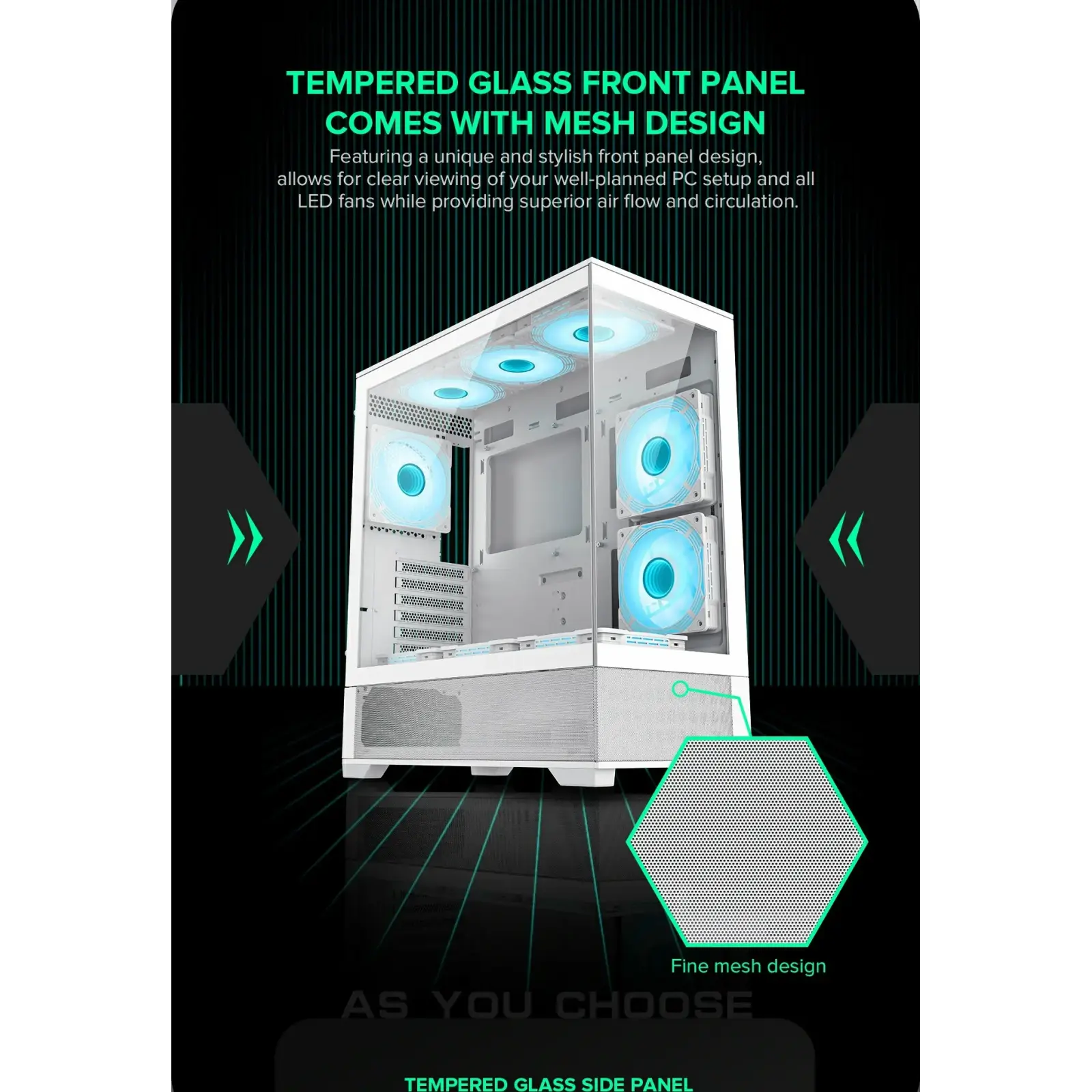 Корпус GAMEMAX комп'ютерний Midi ATX без блока живлення, E-ATX, ATX, M-ATX, ITX, Tempered Glass, Mesh Vista AW UA