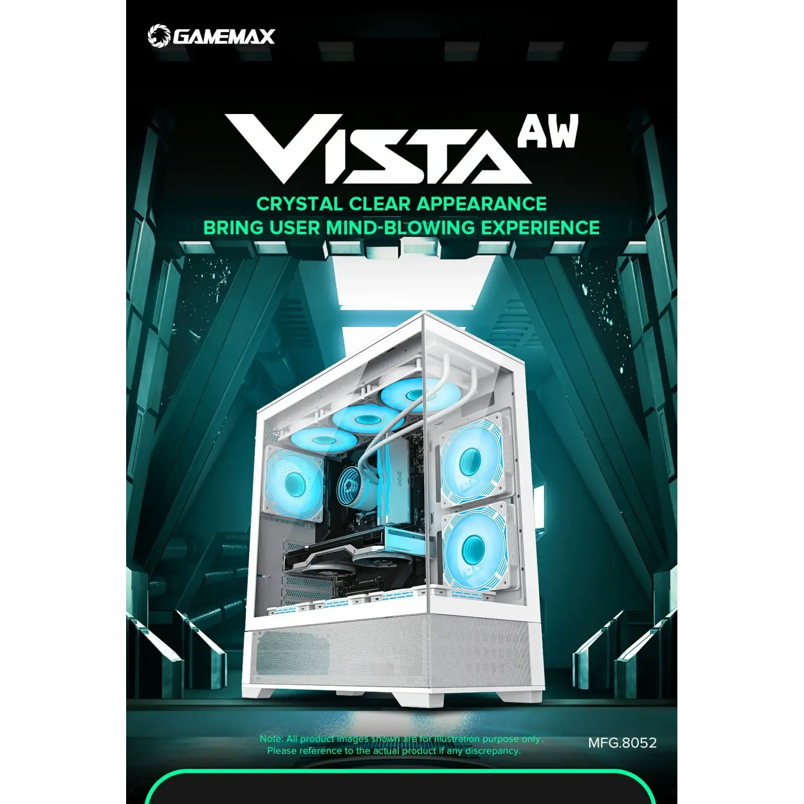 Корпус GAMEMAX комп'ютерний Midi ATX без блока живлення, E-ATX, ATX, M-ATX, ITX, Tempered Glass, Mesh Vista AW UA