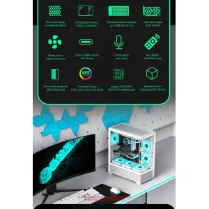 Корпус GAMEMAX комп'ютерний Midi ATX без блока живлення, E-ATX, ATX, M-ATX, ITX, Tempered Glass, Mesh Vista AW UA