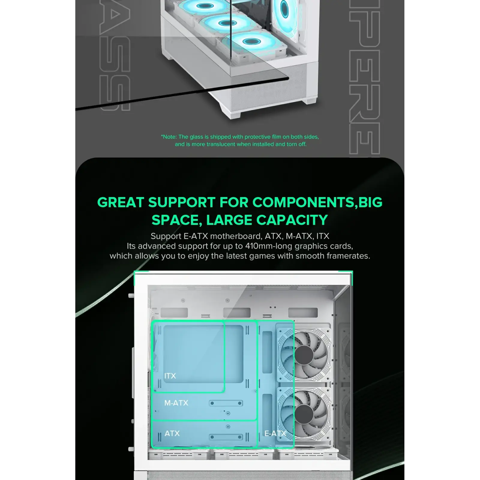 Корпус GAMEMAX комп'ютерний Midi ATX без блока живлення, E-ATX, ATX, M-ATX, ITX, Tempered Glass, Mesh Vista AW UA