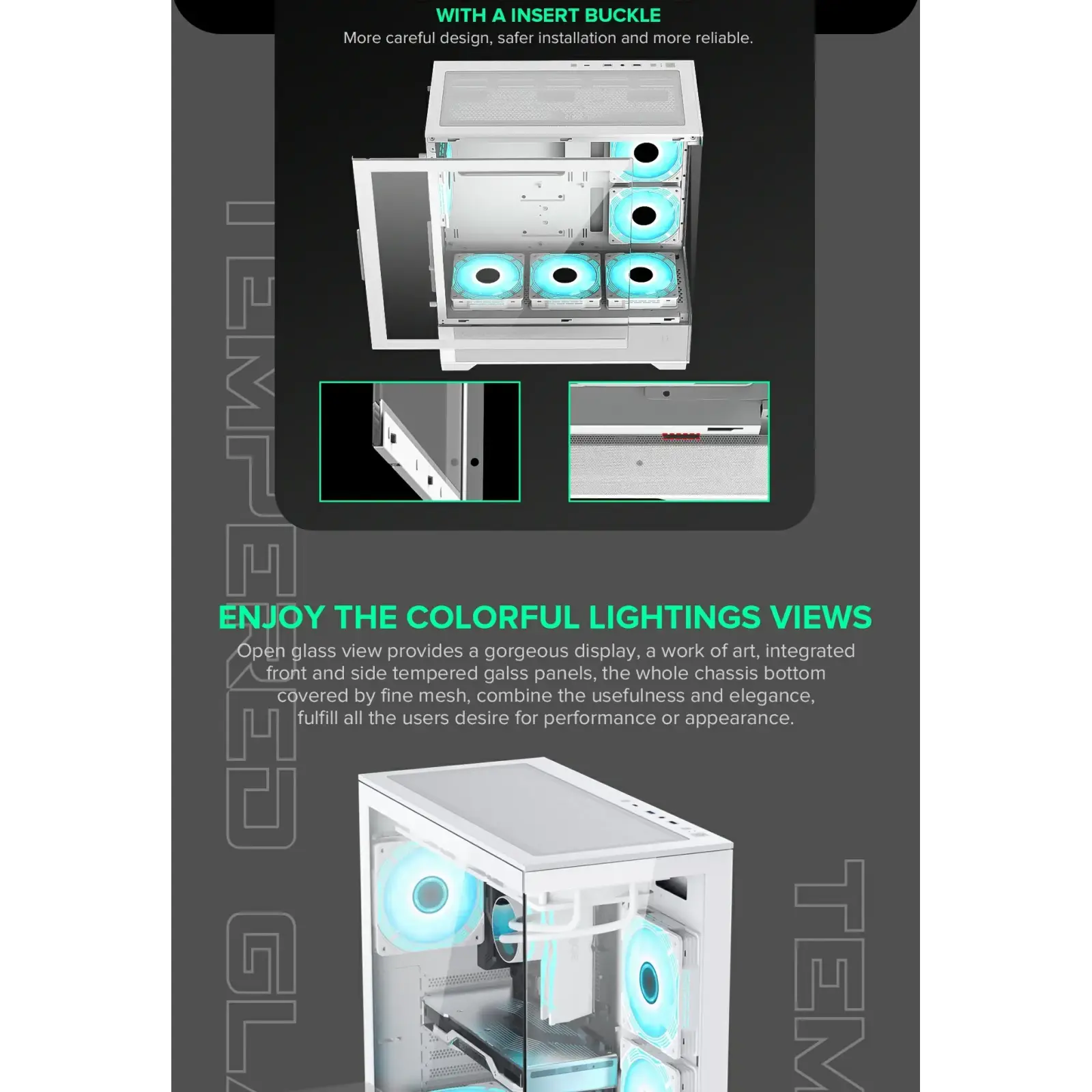 Корпус GAMEMAX комп'ютерний Midi ATX без блока живлення, E-ATX, ATX, M-ATX, ITX, Tempered Glass, Mesh Vista AW UA