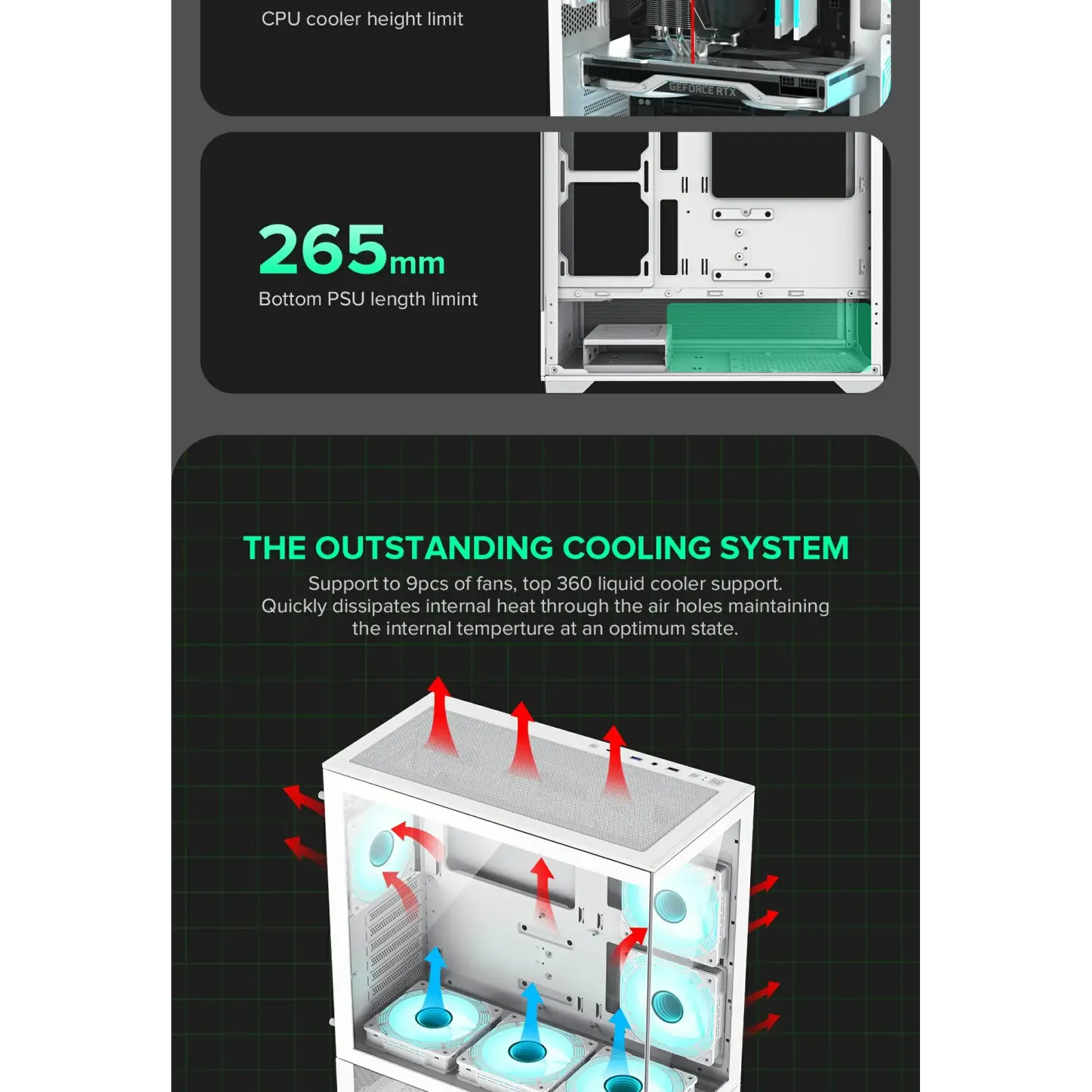 Корпус GAMEMAX комп'ютерний Midi ATX без блока живлення, E-ATX, ATX, M-ATX, ITX, Tempered Glass, Mesh Vista AW UA