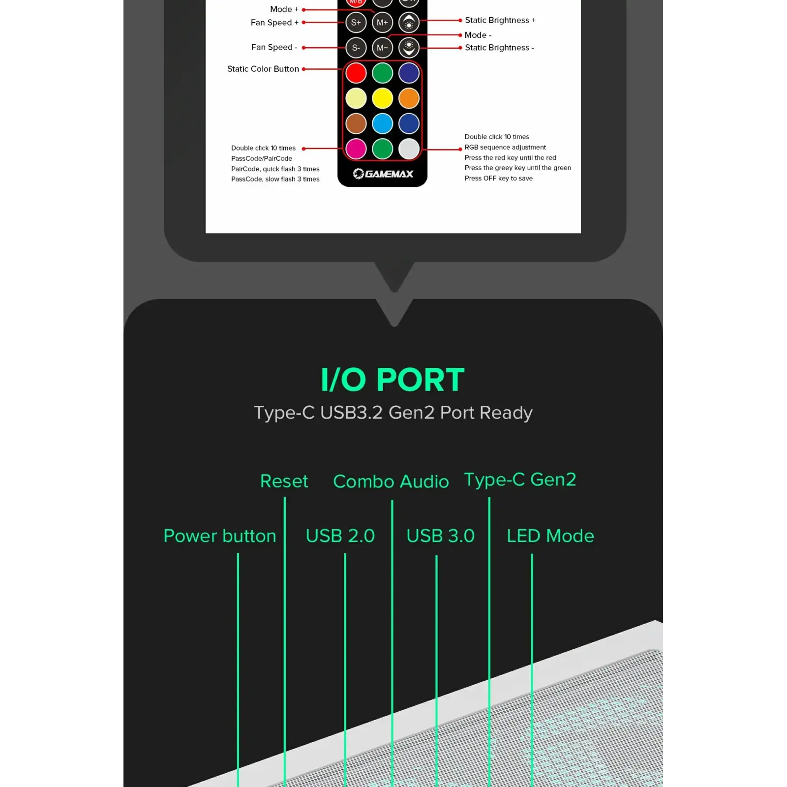 Корпус GAMEMAX комп'ютерний Midi ATX без блока живлення, E-ATX, ATX, M-ATX, ITX, Tempered Glass, Mesh Vista AW UA