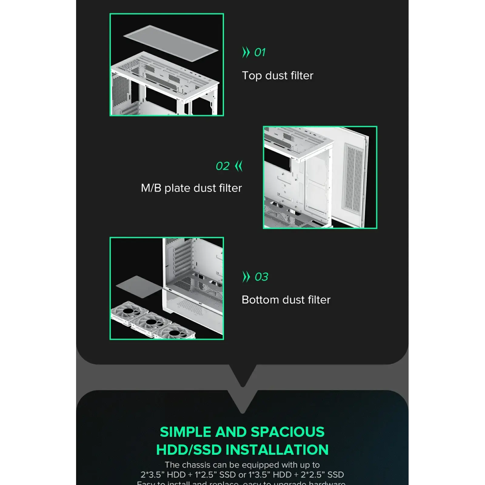 Корпус GAMEMAX комп'ютерний Midi ATX без блока живлення, E-ATX, ATX, M-ATX, ITX, Tempered Glass, Mesh Vista AW UA