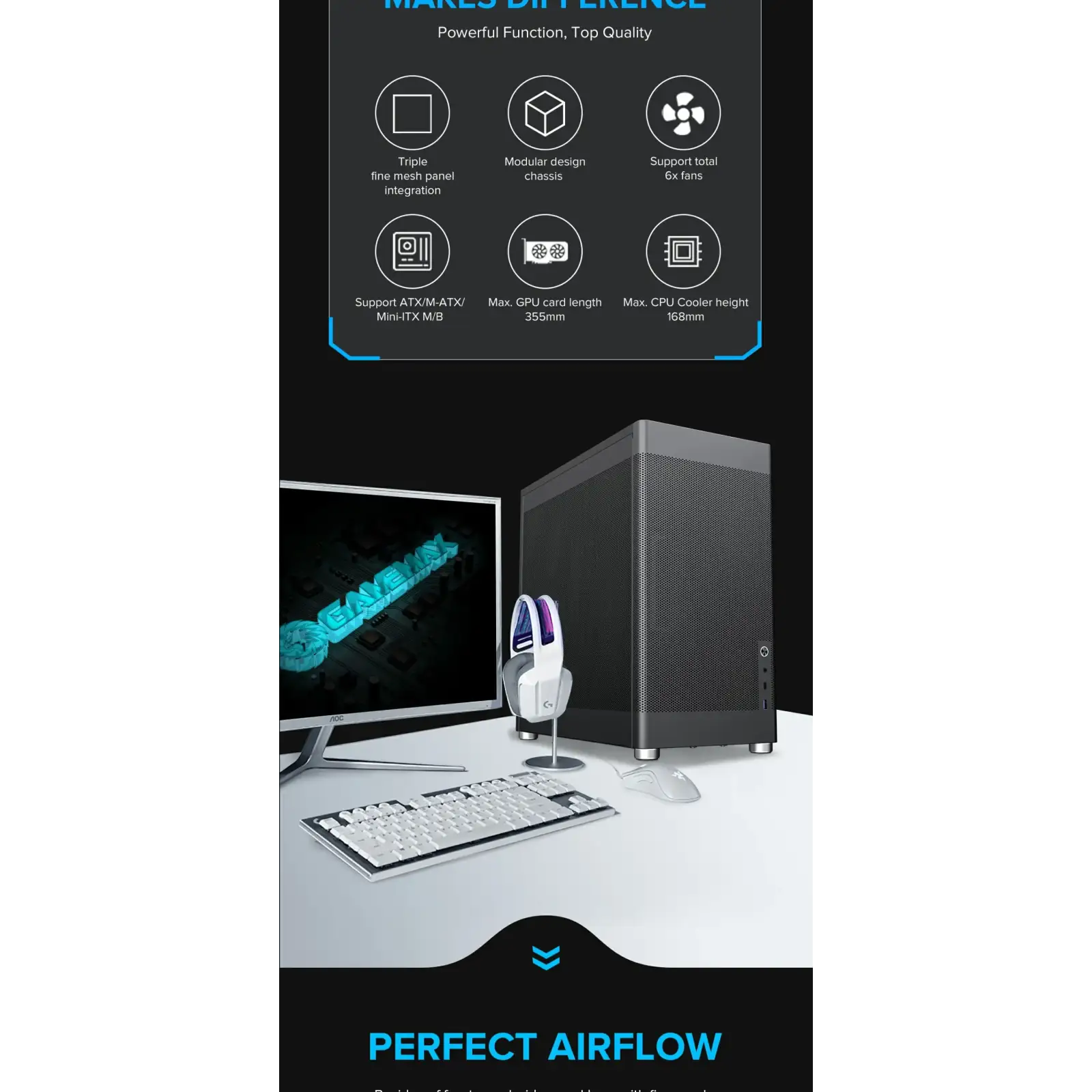 Корпус GAMEMAX Tower ATX без блока живлення DTX,Mini-ITX USB3.0x1,Type-C , Combo audio MeshBox PRO BK UA