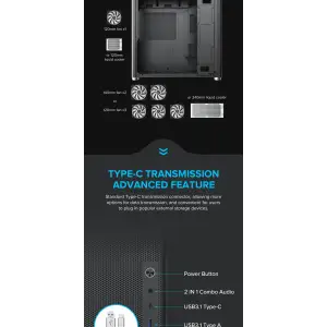 Корпус GAMEMAX Tower ATX без блока живлення DTX,Mini-ITX USB3.0x1,Type-C , Combo audio MeshBox PRO BK UA