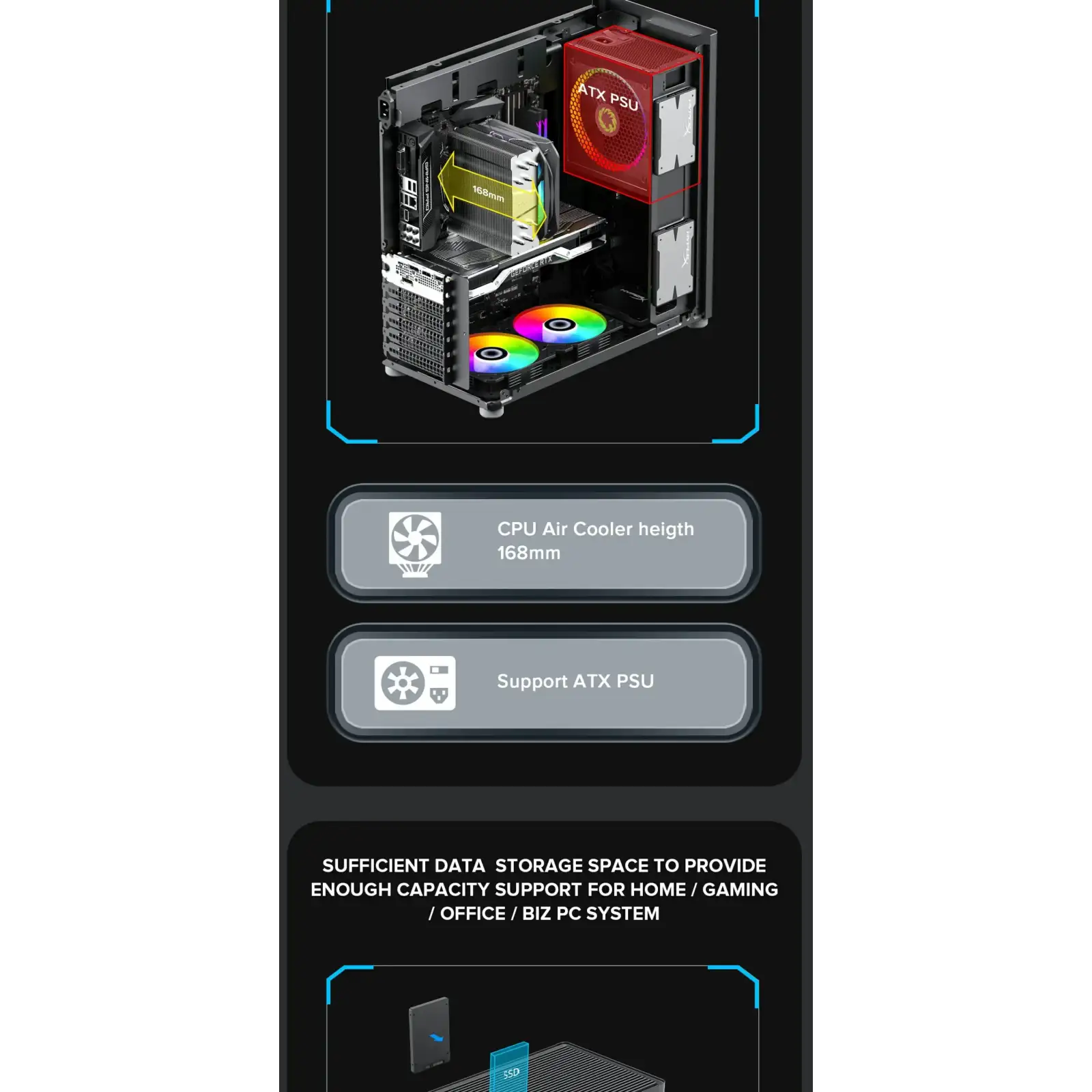 Корпус GAMEMAX Tower ATX без блока живлення DTX,Mini-ITX USB3.0x1,Type-C , Combo audio MeshBox PRO BK UA