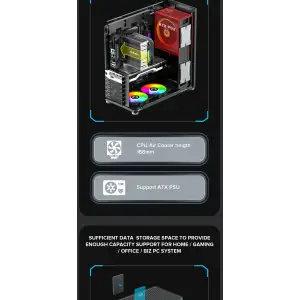 Корпус GAMEMAX Tower ATX без блока живлення DTX,Mini-ITX USB3.0x1,Type-C , Combo audio MeshBox PRO BK UA