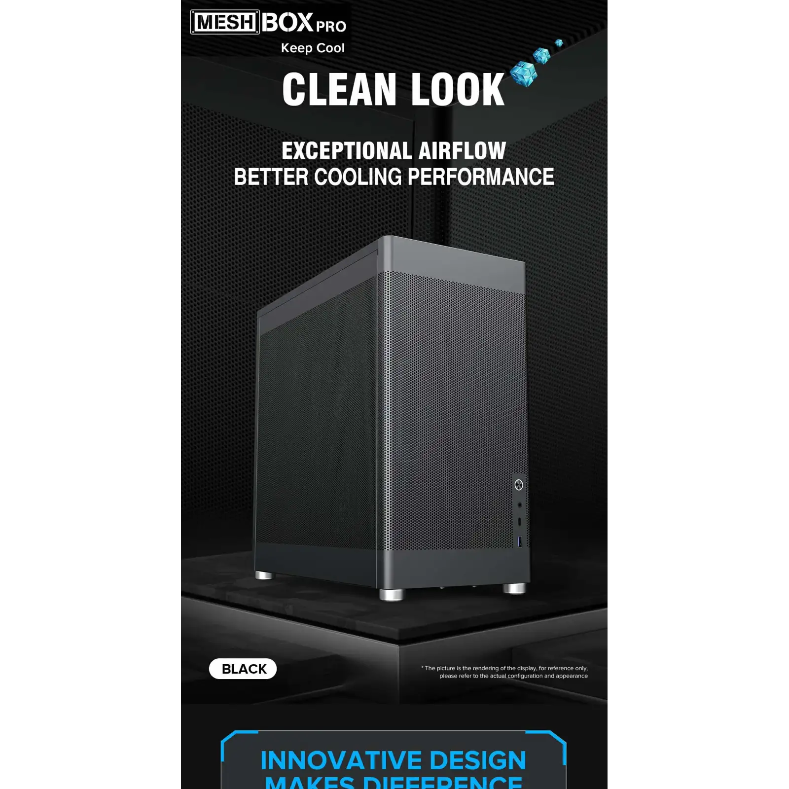 Корпус GAMEMAX Tower ATX без блока живлення DTX,Mini-ITX USB3.0x1,Type-C , Combo audio MeshBox PRO BK UA