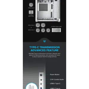 Корпус GAMEMAX Tower ATX без блока живлення DTX,Mini-ITX USB3.0x1,Type-C , Combo audio MeshBox PRO WT UA