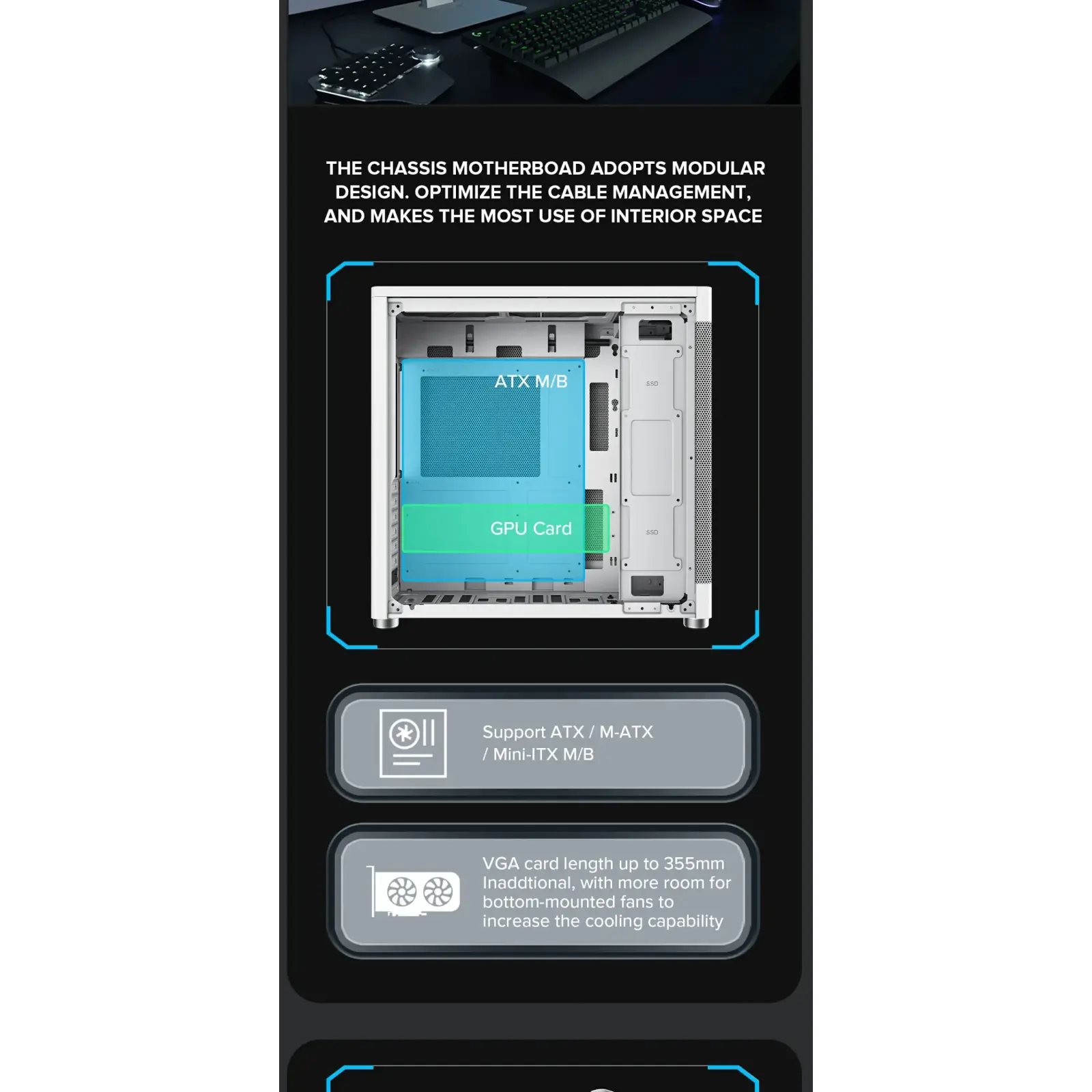 Корпус GAMEMAX Tower ATX без блока живлення DTX,Mini-ITX USB3.0x1,Type-C , Combo audio MeshBox PRO WT UA