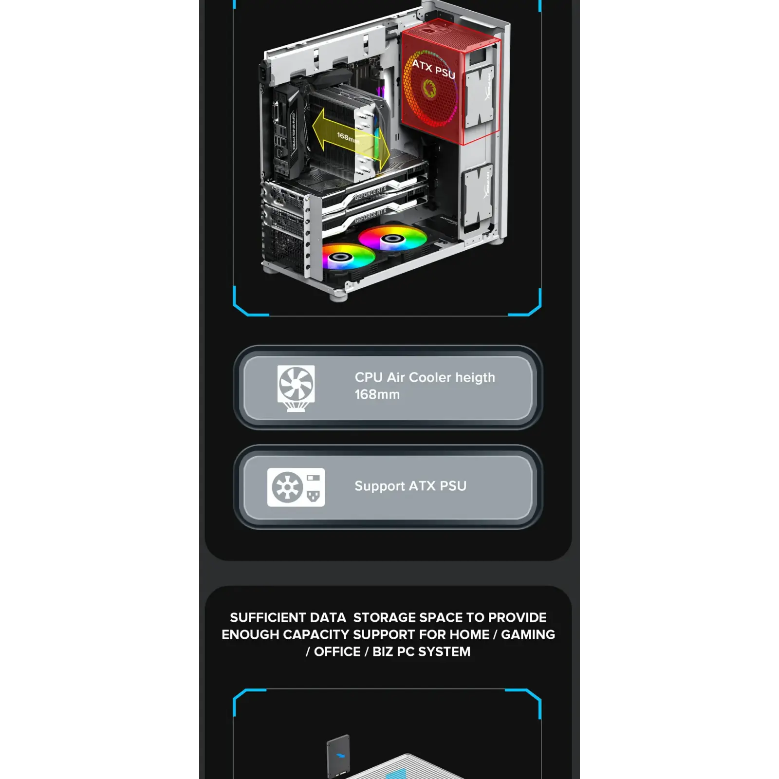 Корпус GAMEMAX Tower ATX без блока живлення DTX,Mini-ITX USB3.0x1,Type-C , Combo audio MeshBox PRO WT UA