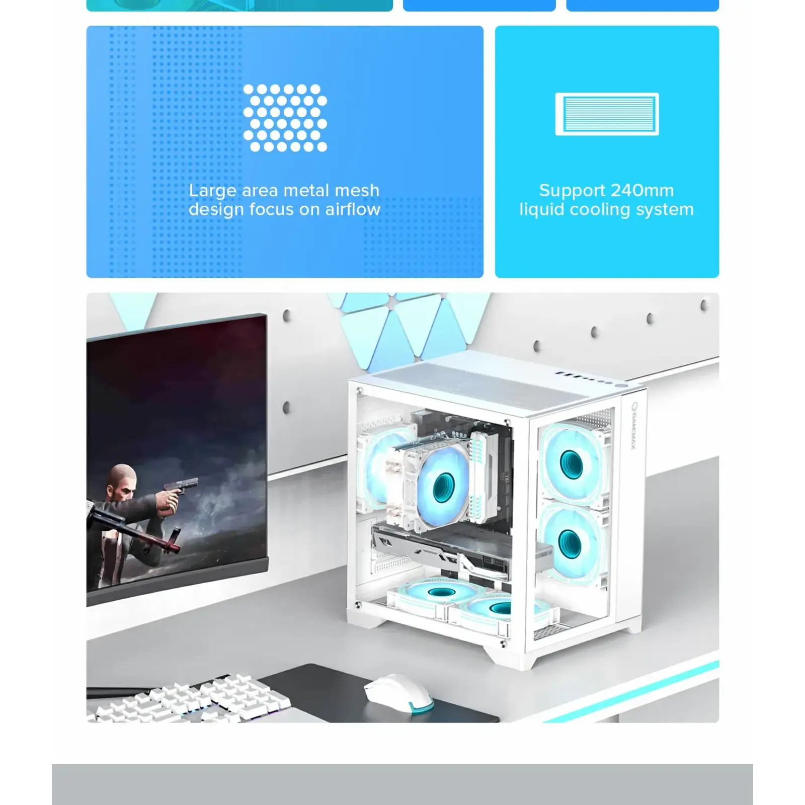 Корпус GAMEMAX Micro-ATX без блока живлення, , загартоване скло, USB2.0x2, USB 3.0x1 Infinity Mini White UA