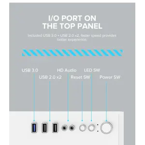 Корпус GAMEMAX Micro-ATX без блока живлення, , загартоване скло, USB2.0x2, USB 3.0x1 Infinity Mini White UA