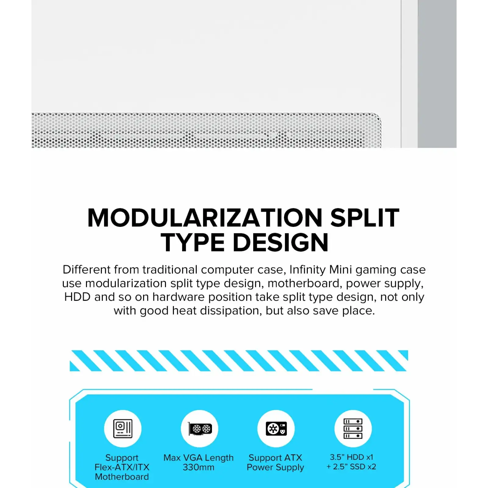 Корпус GAMEMAX Micro-ATX без блока живлення, , загартоване скло, USB2.0x2, USB 3.0x1 Infinity Mini White UA