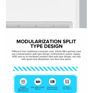 Корпус GAMEMAX Micro-ATX без блока живлення, , загартоване скло, USB2.0x2, USB 3.0x1 Infinity Mini White UA