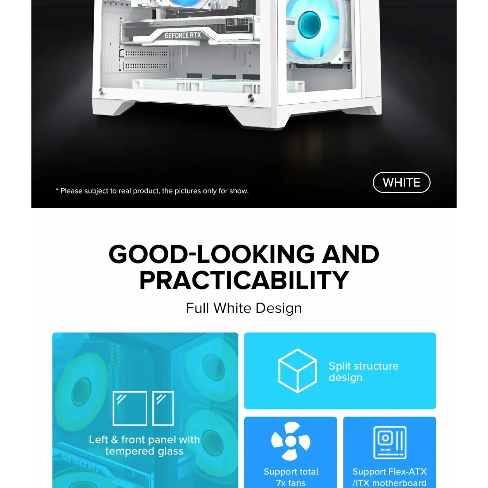 Корпус GAMEMAX Micro-ATX без блока живлення, , загартоване скло, USB2.0x2, USB 3.0x1 Infinity Mini White UA