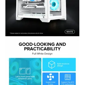 Корпус GAMEMAX Micro-ATX без блока живлення, , загартоване скло, USB2.0x2, USB 3.0x1 Infinity Mini White UA