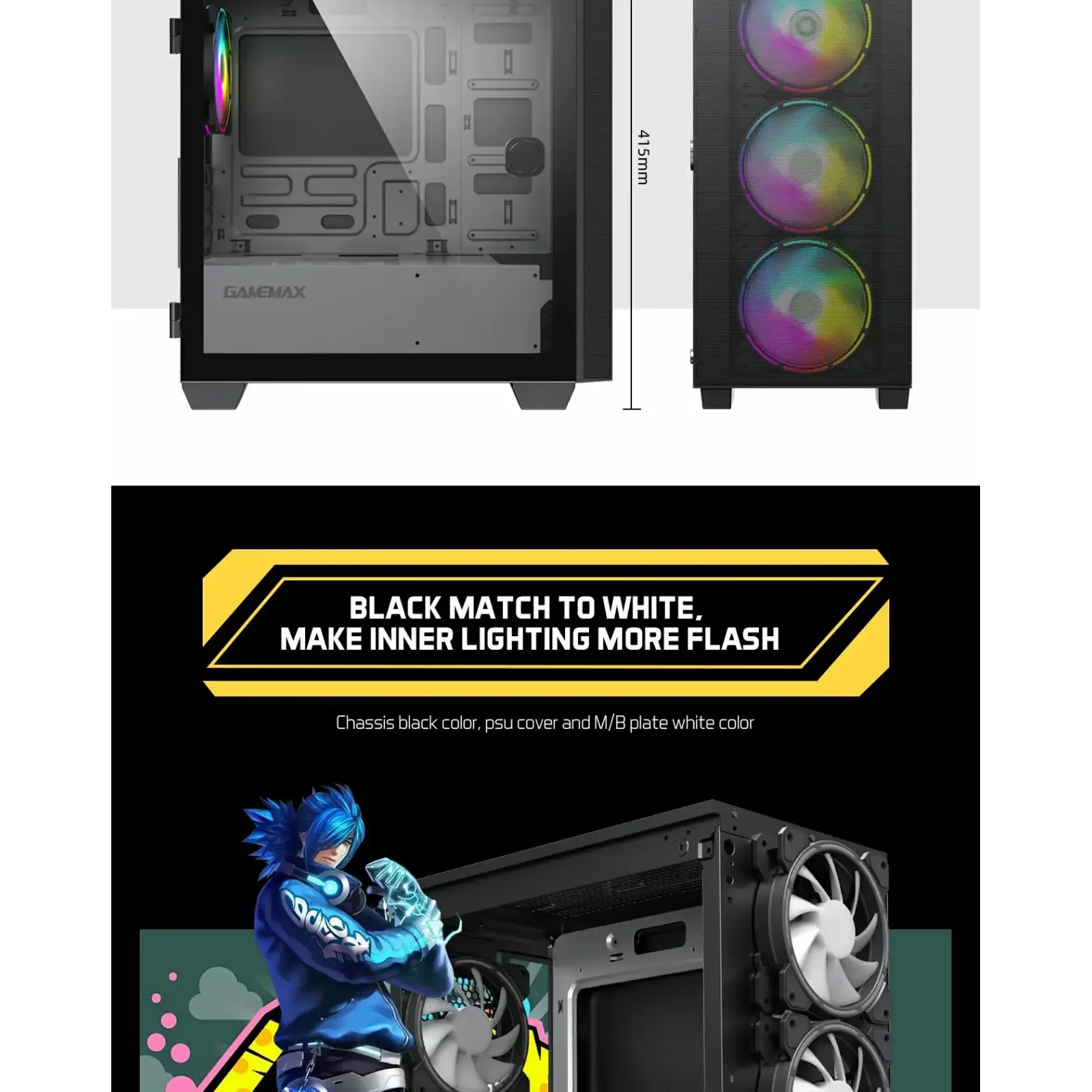 Корпус GAMEMAX MICRO ATX без блока живлення front panel with full mesh, V 1.62 PWM +ARGB Hub Aero Mini UA