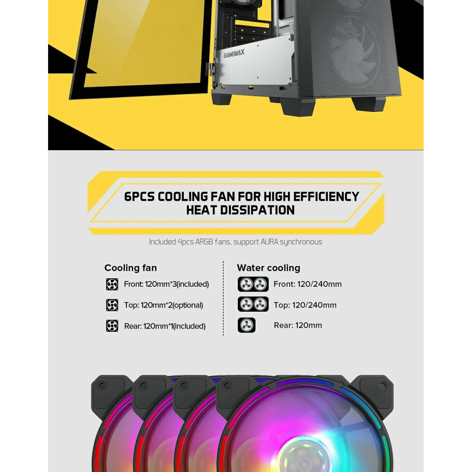 Корпус GAMEMAX MICRO ATX без блока живлення front panel with full mesh, V 1.62 PWM +ARGB Hub Aero Mini UA