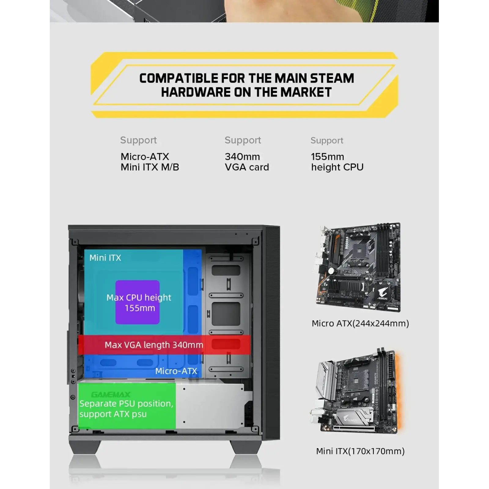 Корпус GAMEMAX MICRO ATX без блока живлення front panel with full mesh, V 1.62 PWM +ARGB Hub Aero Mini UA