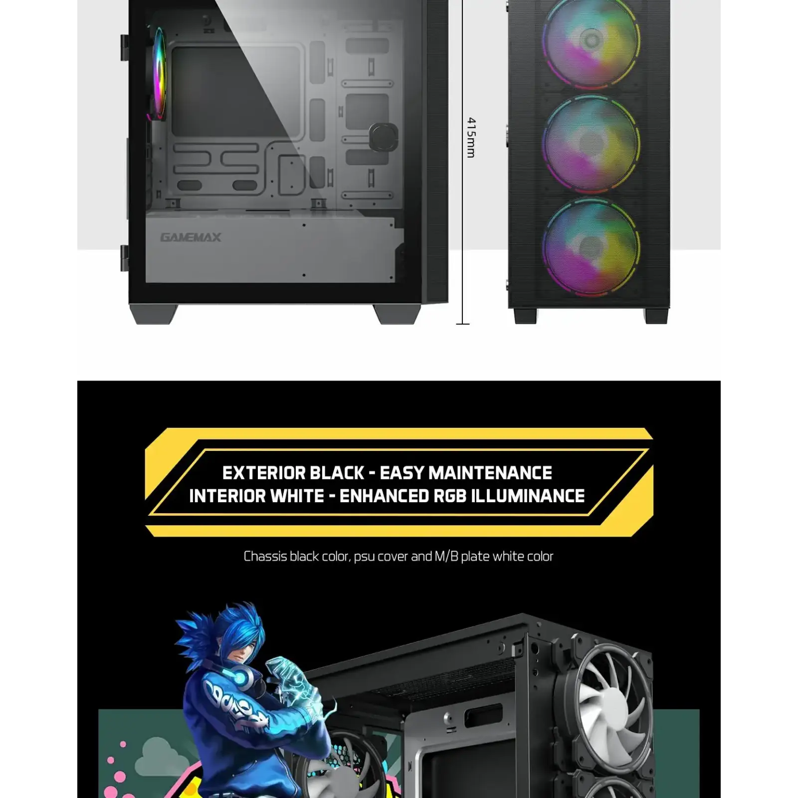 Корпус GAMEMAX MICRO ATX без блока живлення front panel with full mesh, V 1.62 PWM +ARGB Hub Aero Mini UA