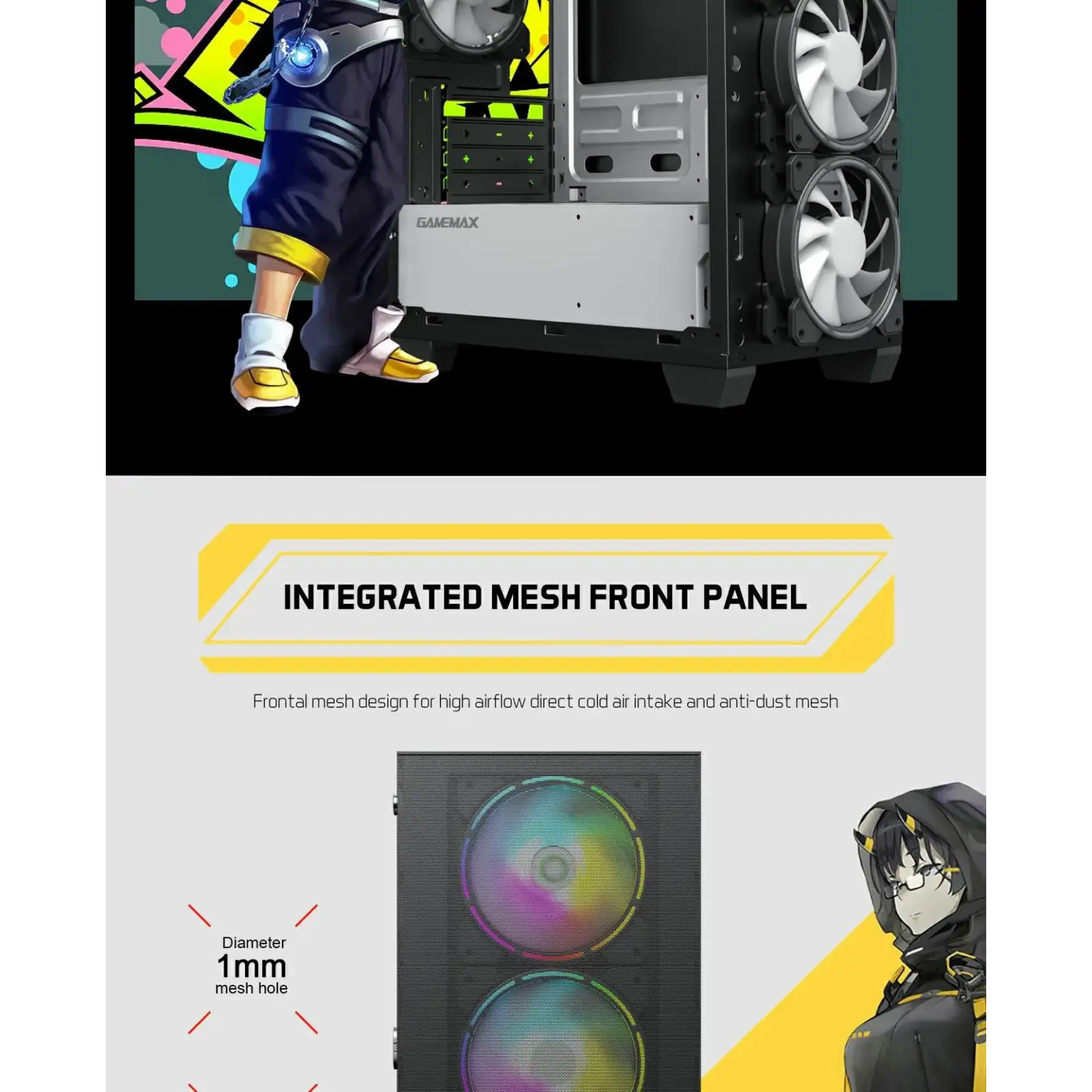 Корпус GAMEMAX MICRO ATX без блока живлення front panel with full mesh, V 1.62 PWM +ARGB Hub Aero Mini UA