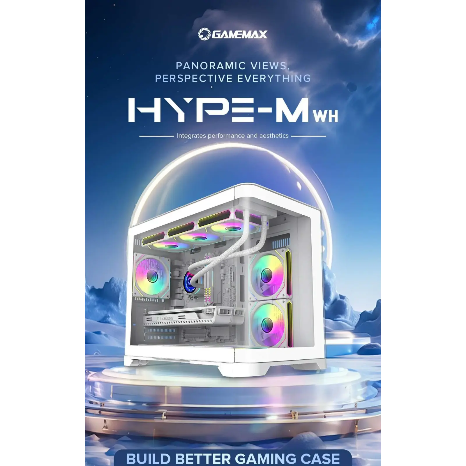 Корпус GAMEMAX Mid Tower M-ATX без блока живлення , загарт оване склоM-ATX,ITX, Tempered Glass,USB3.0x1,USB2. HYPE-M White UA