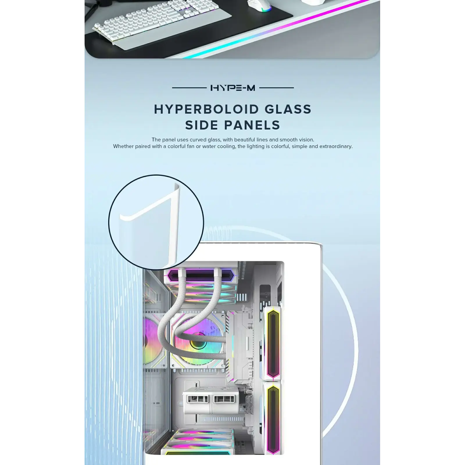 Корпус GAMEMAX Mid Tower M-ATX без блока живлення , загарт оване склоM-ATX,ITX, Tempered Glass,USB3.0x1,USB2. HYPE-M White UA