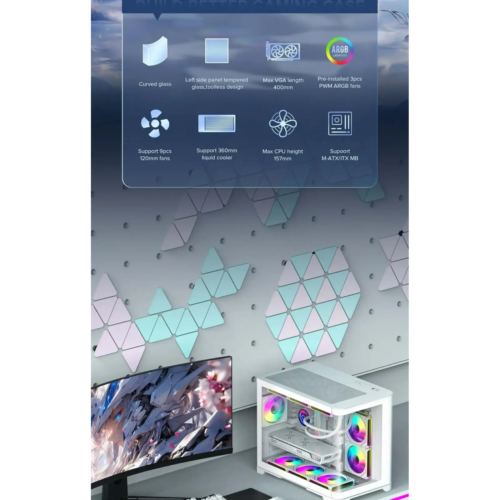 Корпус GAMEMAX Mid Tower M-ATX без блока живлення , загарт оване склоM-ATX,ITX, Tempered Glass,USB3.0x1,USB2. HYPE-M White UA