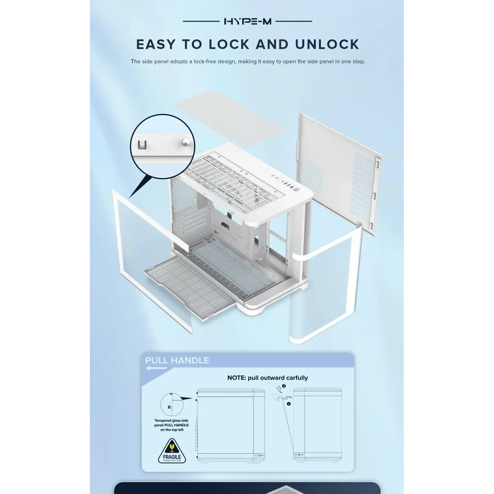 Корпус GAMEMAX Mid Tower M-ATX без блока живлення , загарт оване склоM-ATX,ITX, Tempered Glass,USB3.0x1,USB2. HYPE-M White UA