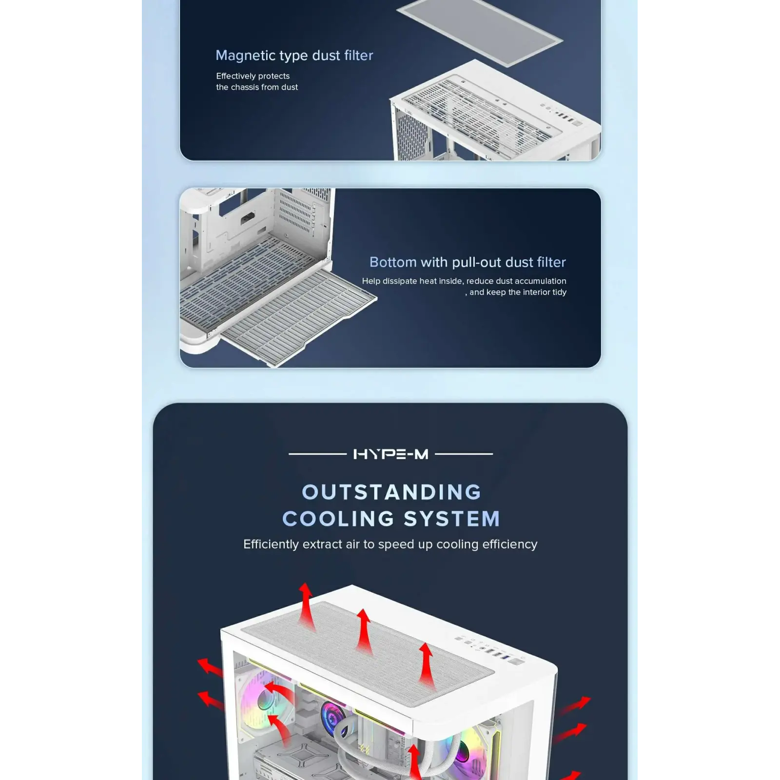 Корпус GAMEMAX Mid Tower M-ATX без блока живлення , загарт оване склоM-ATX,ITX, Tempered Glass,USB3.0x1,USB2. HYPE-M White UA