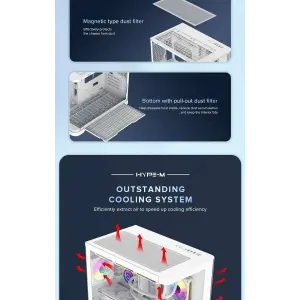 Корпус GAMEMAX Mid Tower M-ATX без блока живлення , загарт оване склоM-ATX,ITX, Tempered Glass,USB3.0x1,USB2. HYPE-M White UA