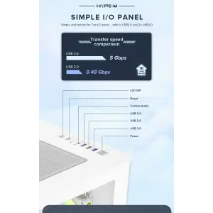 Корпус GAMEMAX Mid Tower M-ATX без блока живлення , загарт оване склоM-ATX,ITX, Tempered Glass,USB3.0x1,USB2. HYPE-M White UA