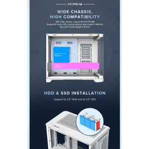 Корпус GAMEMAX Mid Tower M-ATX без блока живлення , загарт оване склоM-ATX,ITX, Tempered Glass,USB3.0x1,USB2. HYPE-M White UA