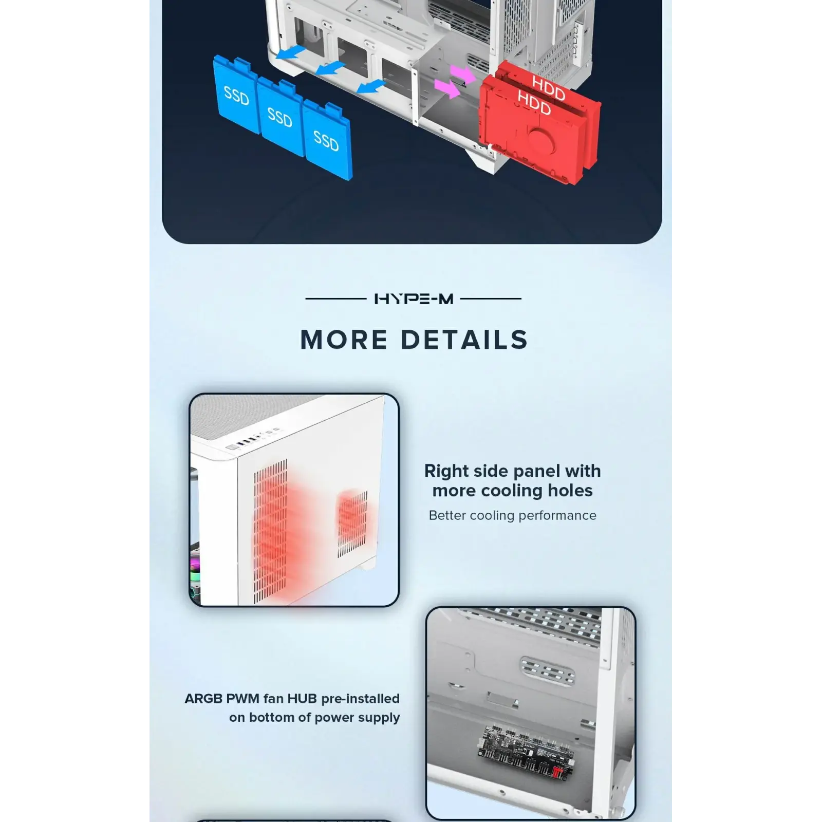 Корпус GAMEMAX Mid Tower M-ATX без блока живлення , загарт оване склоM-ATX,ITX, Tempered Glass,USB3.0x1,USB2. HYPE-M White UA