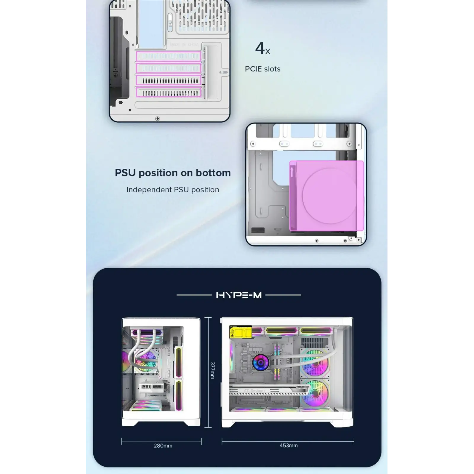 Корпус GAMEMAX Mid Tower M-ATX без блока живлення , загарт оване склоM-ATX,ITX, Tempered Glass,USB3.0x1,USB2. HYPE-M White UA