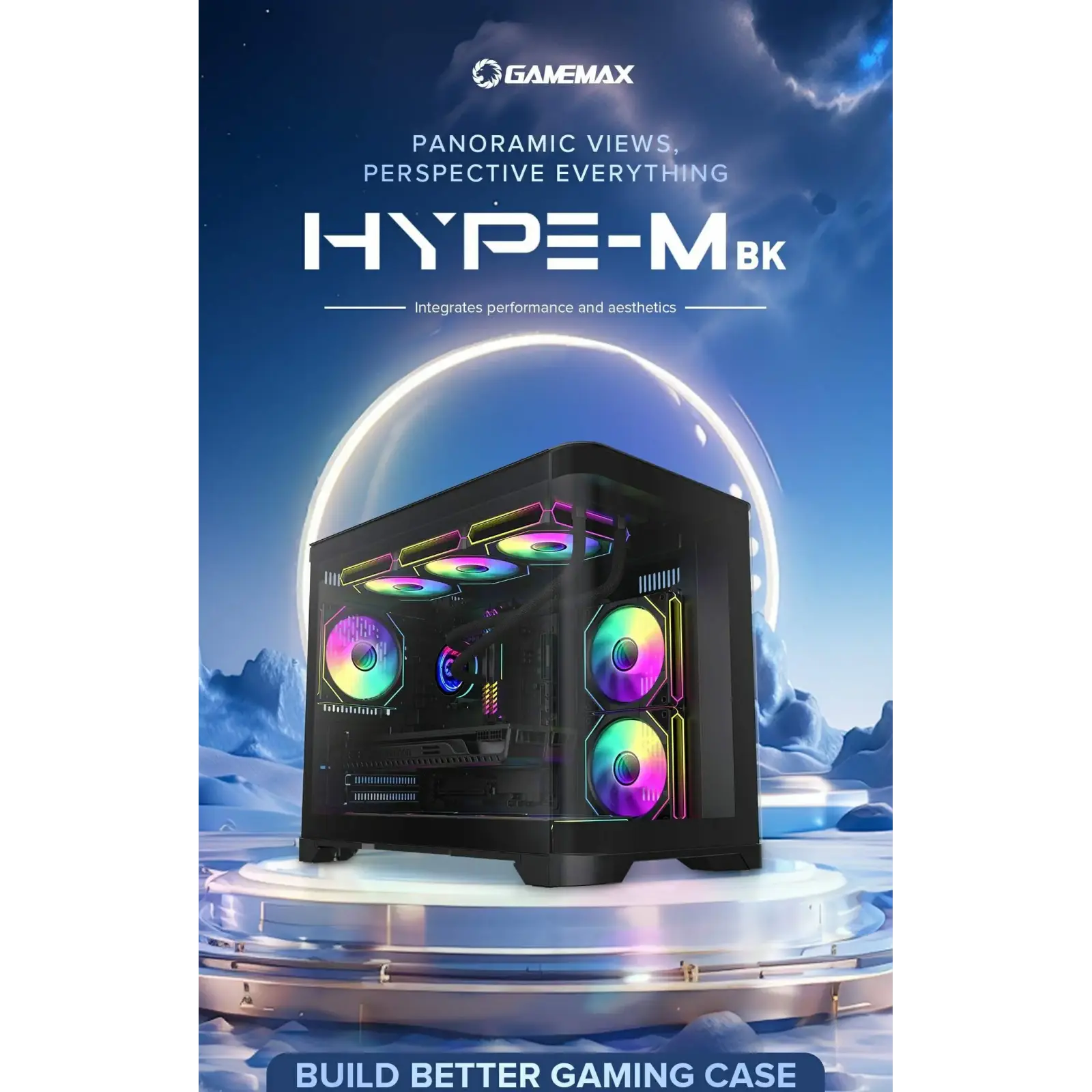 Корпус GAMEMAX Mid Tower M-ATX без блока живлення , загарт оварне склоM-ATX,ITX, Tempered Glass,USB3.0x1,USB2 HYPE-M Black UA