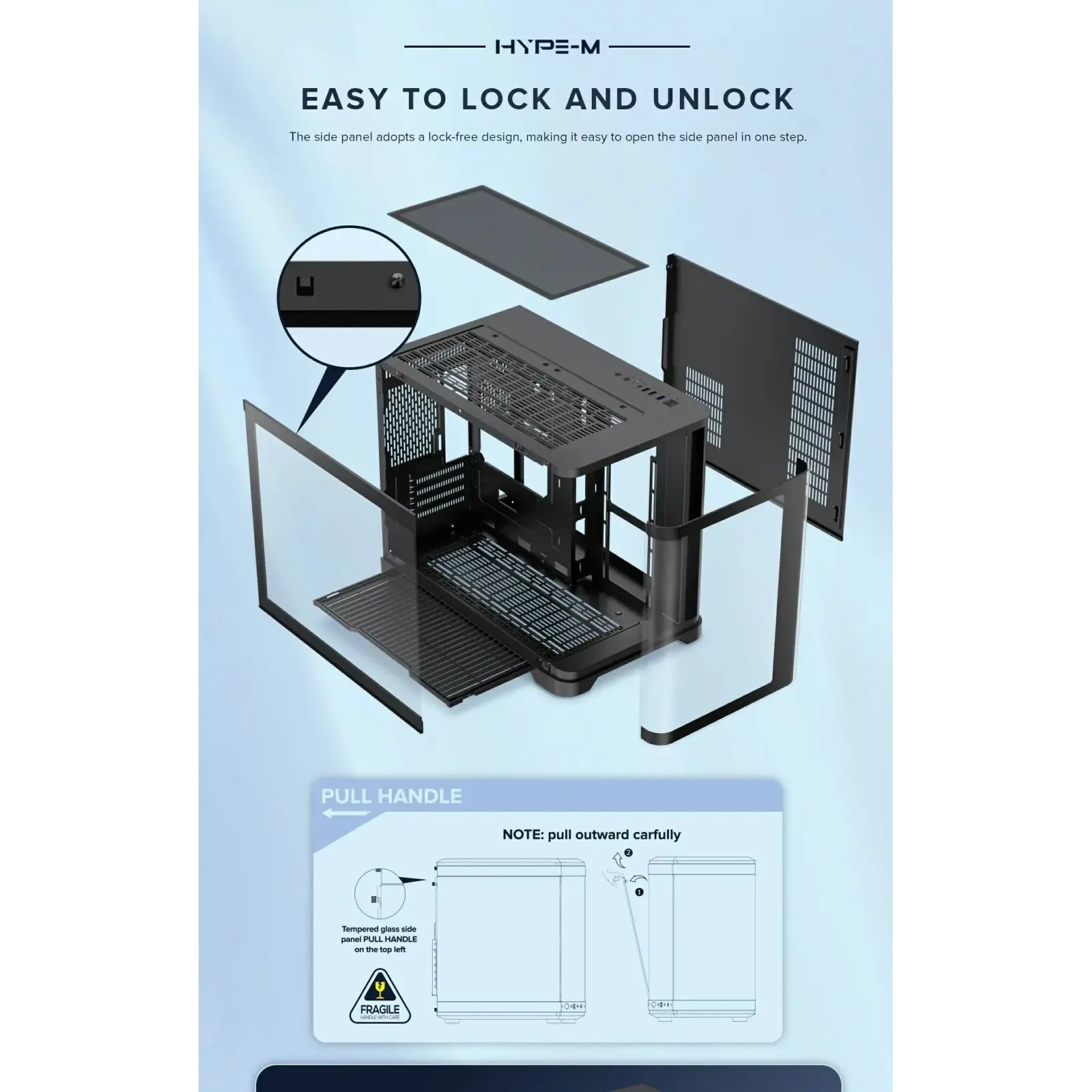 Корпус GAMEMAX Mid Tower M-ATX без блока живлення , загарт оварне склоM-ATX,ITX, Tempered Glass,USB3.0x1,USB2 HYPE-M Black UA