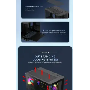 Корпус GAMEMAX Mid Tower M-ATX без блока живлення , загарт оварне склоM-ATX,ITX, Tempered Glass,USB3.0x1,USB2 HYPE-M Black UA