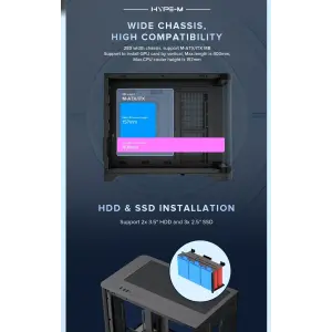 Корпус GAMEMAX Mid Tower M-ATX без блока живлення , загарт оварне склоM-ATX,ITX, Tempered Glass,USB3.0x1,USB2 HYPE-M Black UA