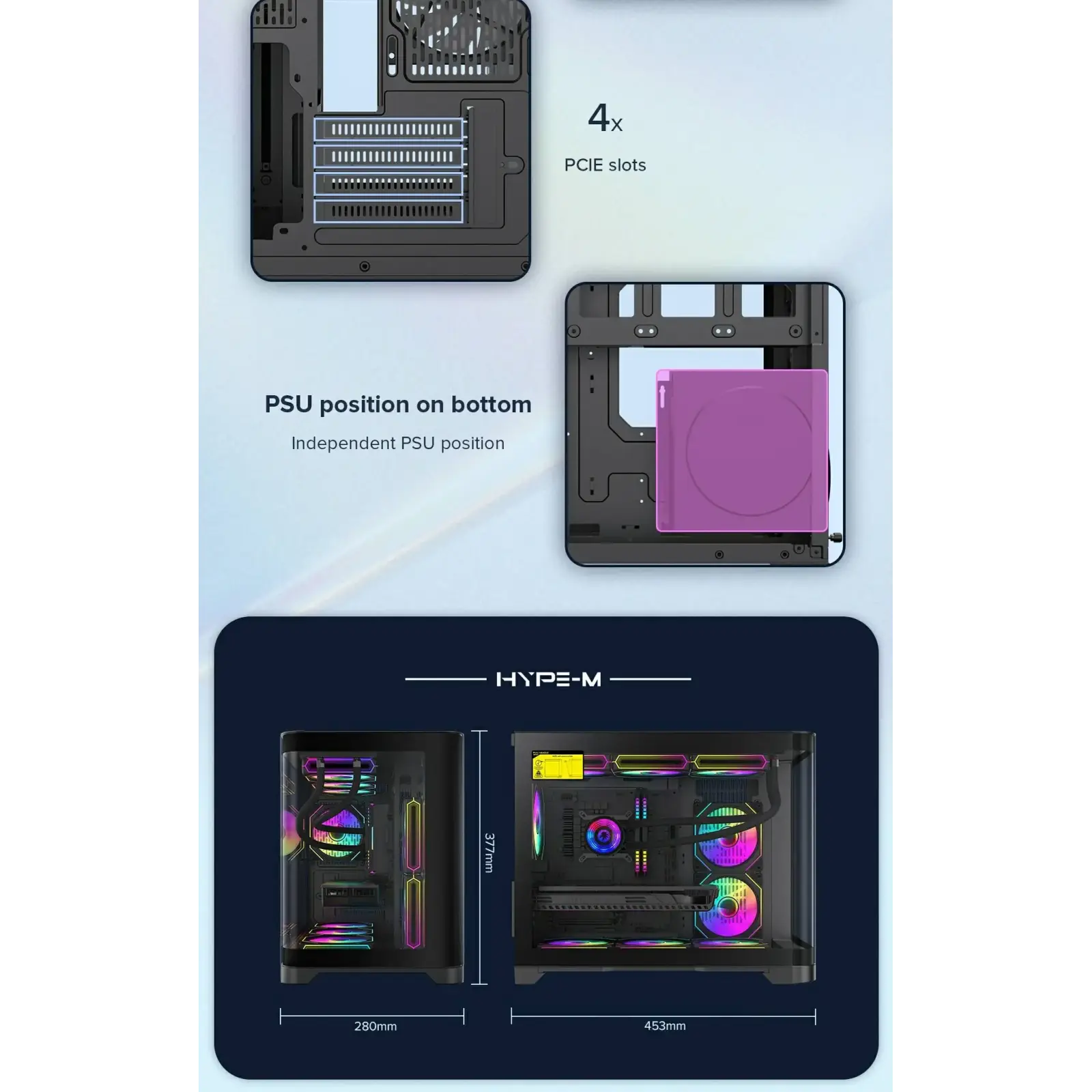 Корпус GAMEMAX Mid Tower M-ATX без блока живлення , загарт оварне склоM-ATX,ITX, Tempered Glass,USB3.0x1,USB2 HYPE-M Black UA