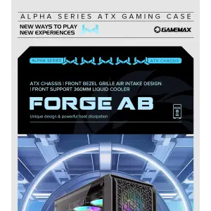 Корпус GAMEMAX Tower E-ATX без блока живлення , загартован е склоEATX(280mm Max.),ATX,M-ATX,ITX Forge AB UA