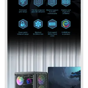 Корпус GAMEMAX Tower E-ATX без блока живлення , загартован е склоEATX(280mm Max.),ATX,M-ATX,ITX Forge AB UA