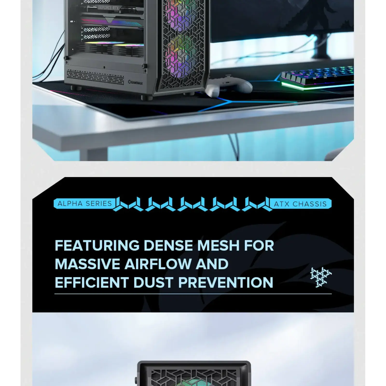 Корпус GAMEMAX Tower E-ATX без блока живлення , загартован е склоEATX(280mm Max.),ATX,M-ATX,ITX Forge AB UA