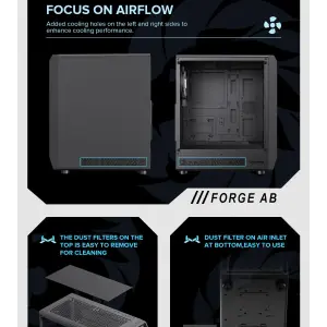 Корпус GAMEMAX Tower E-ATX без блока живлення , загартован е склоEATX(280mm Max.),ATX,M-ATX,ITX Forge AB UA