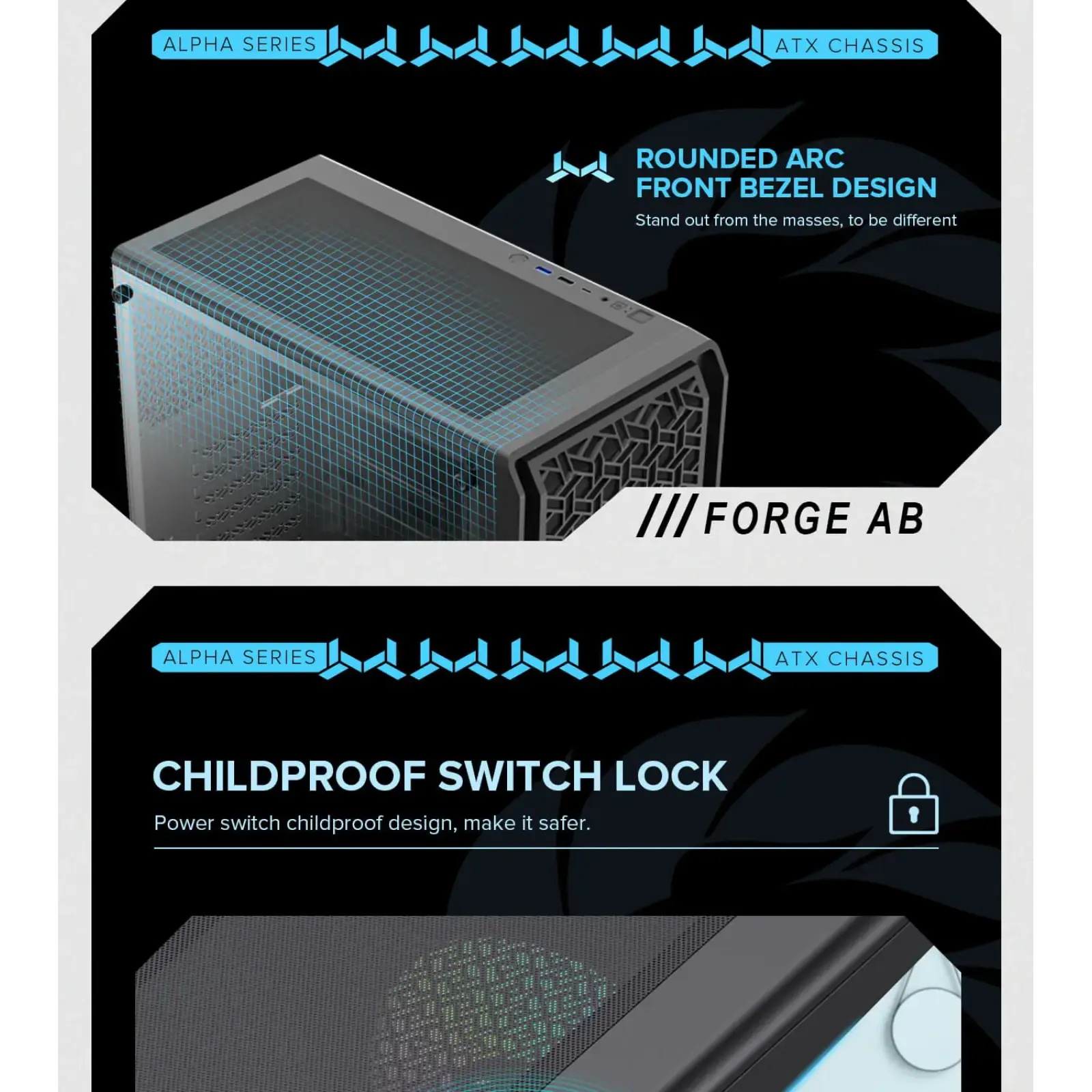 Корпус GAMEMAX Tower E-ATX без блока живлення , загартован е склоEATX(280mm Max.),ATX,M-ATX,ITX Forge AB UA