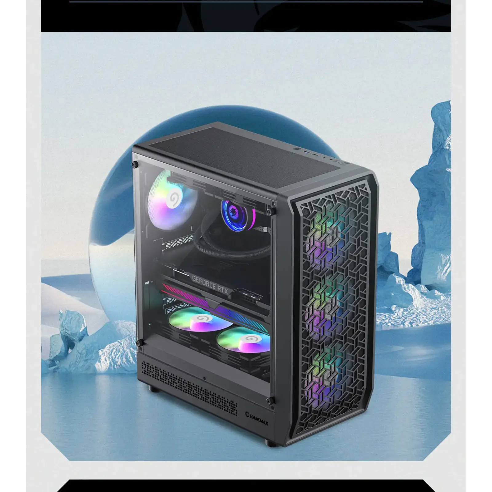 Корпус GAMEMAX Tower E-ATX без блока живлення , загартован е склоEATX(280mm Max.),ATX,M-ATX,ITX Forge AB UA