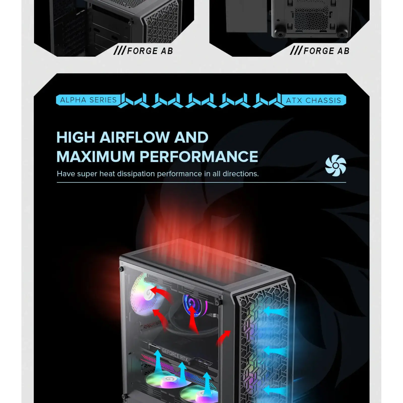 Корпус GAMEMAX Tower E-ATX без блока живлення , загартован е склоEATX(280mm Max.),ATX,M-ATX,ITX Forge AB UA