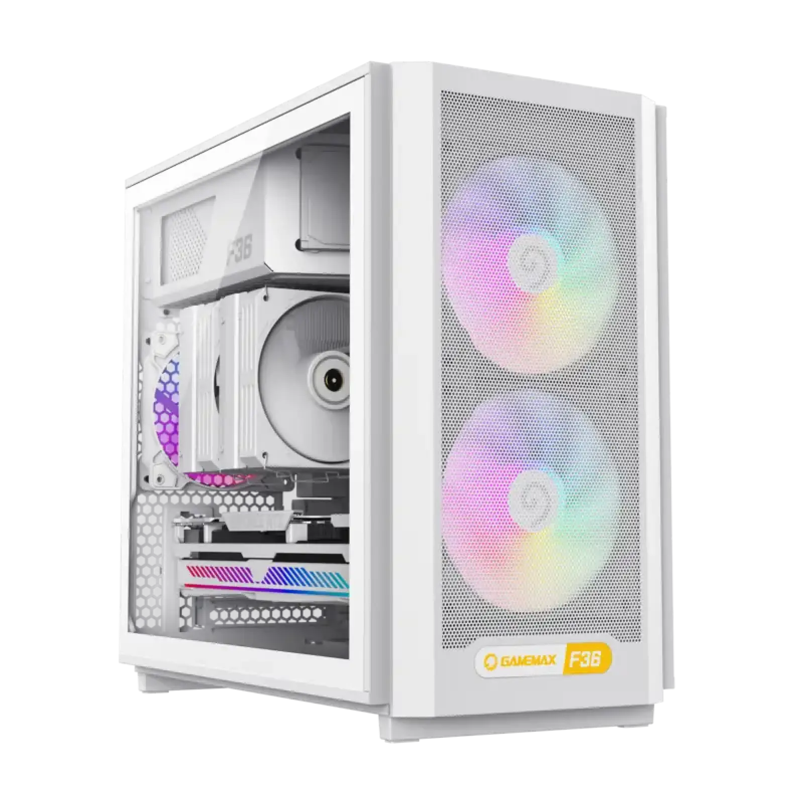 Корпус GAMEMAX Micro ATX без блока живлення, білий, загарт товане скло, Mini Tower, M-ATX(200mm), Mini ITX F36 WH UA